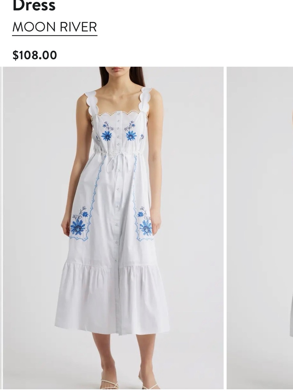 NWOT Moon River 100%Cotton White Maxi Dress w Blue Floral Embroidery SZ M - Picture 2 of 15